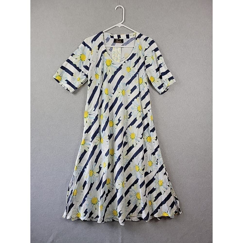 NWT Luiselle Italy 100% Linen White Floral Daisy SS Sundress Womens Med Pockets